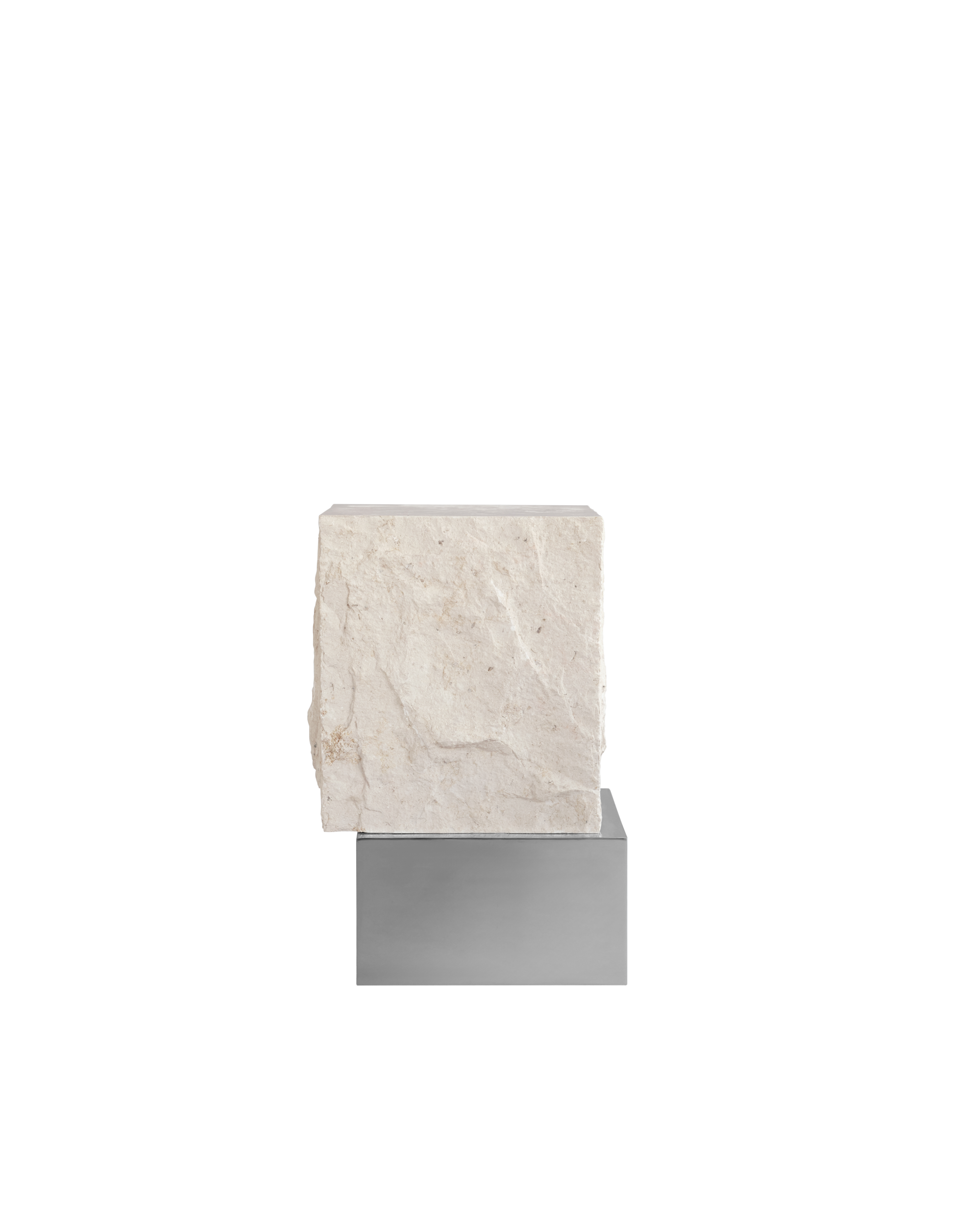 temple coffeetable - chrome limestone tall