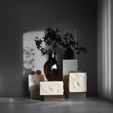 temple coffeetable - chrome limestone tall