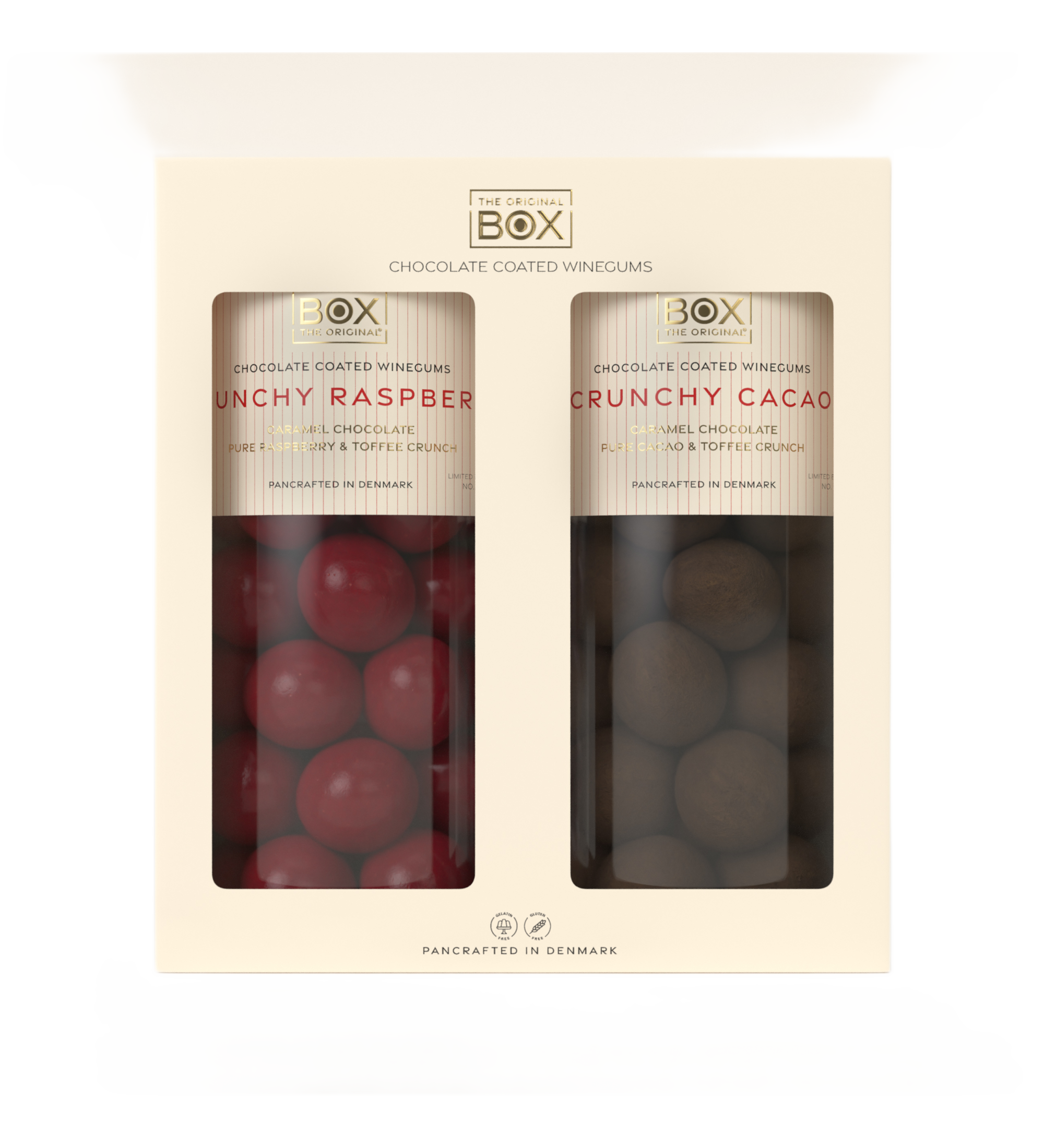 chocolate coated winegums -  crunchy raspberry & crunchy cacao gift box large duo