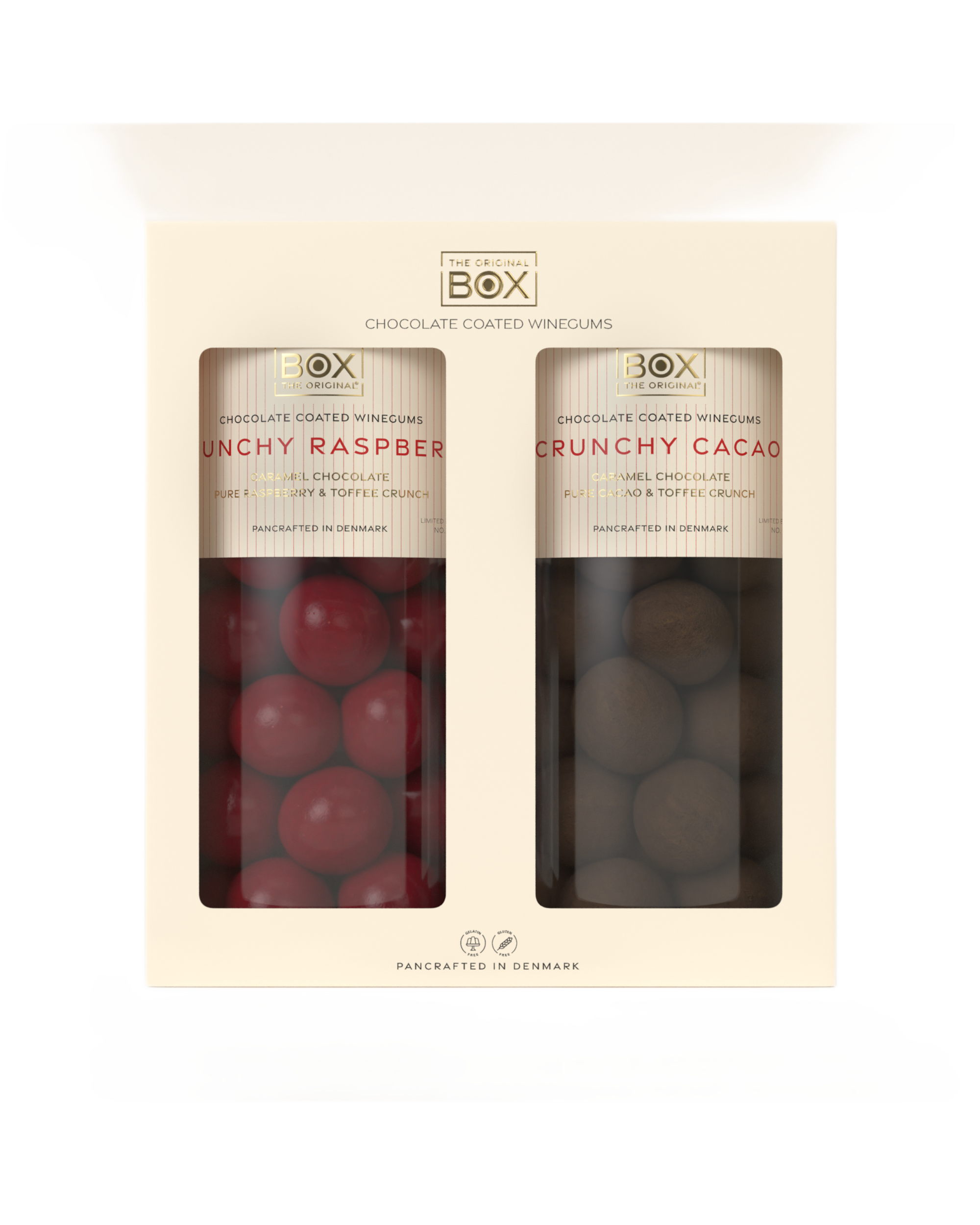 chocolate coated winegums -  crunchy raspberry & crunchy cacao gift box large duo
