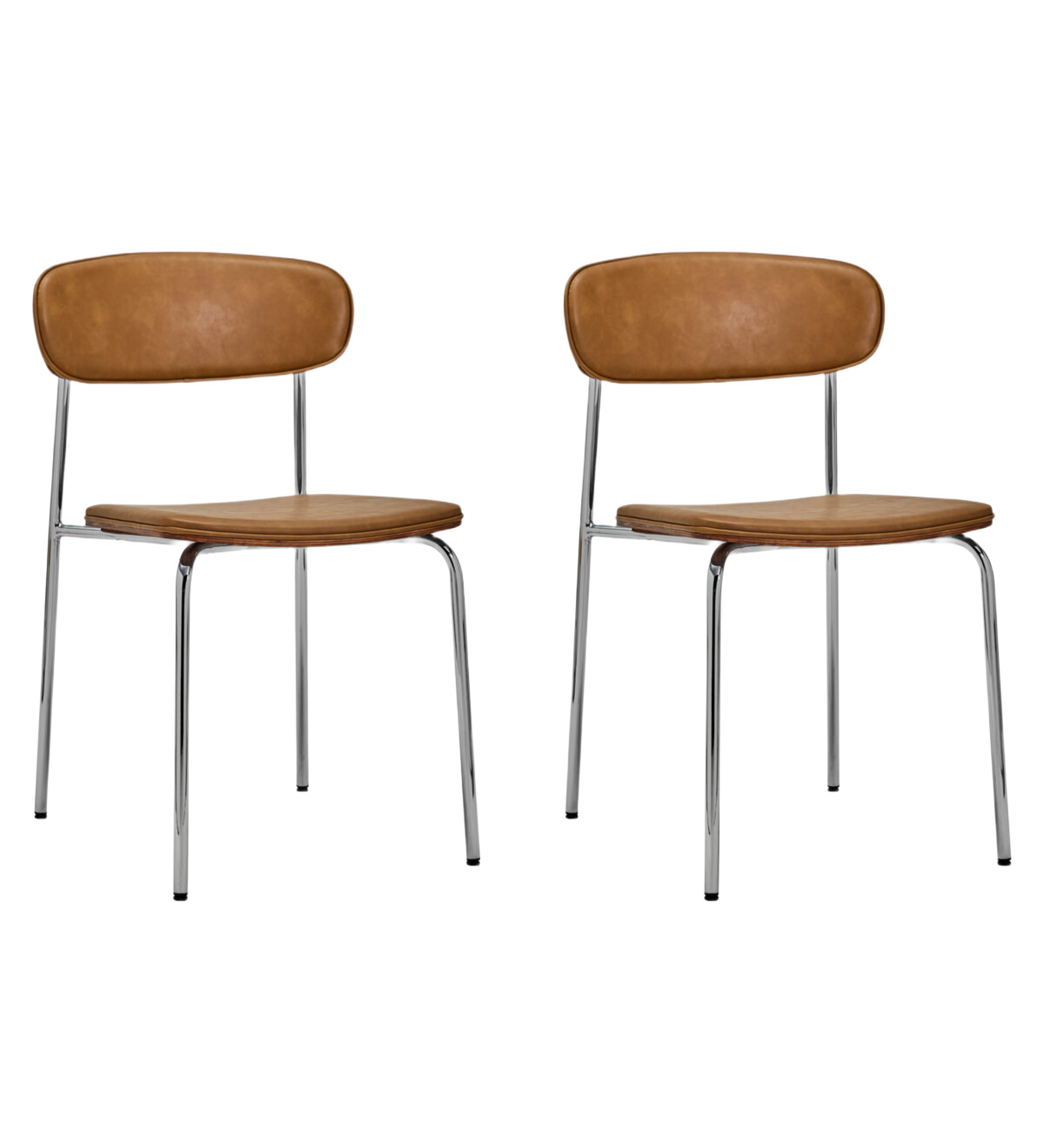 pova dining chair set of 2 - chrome cognac