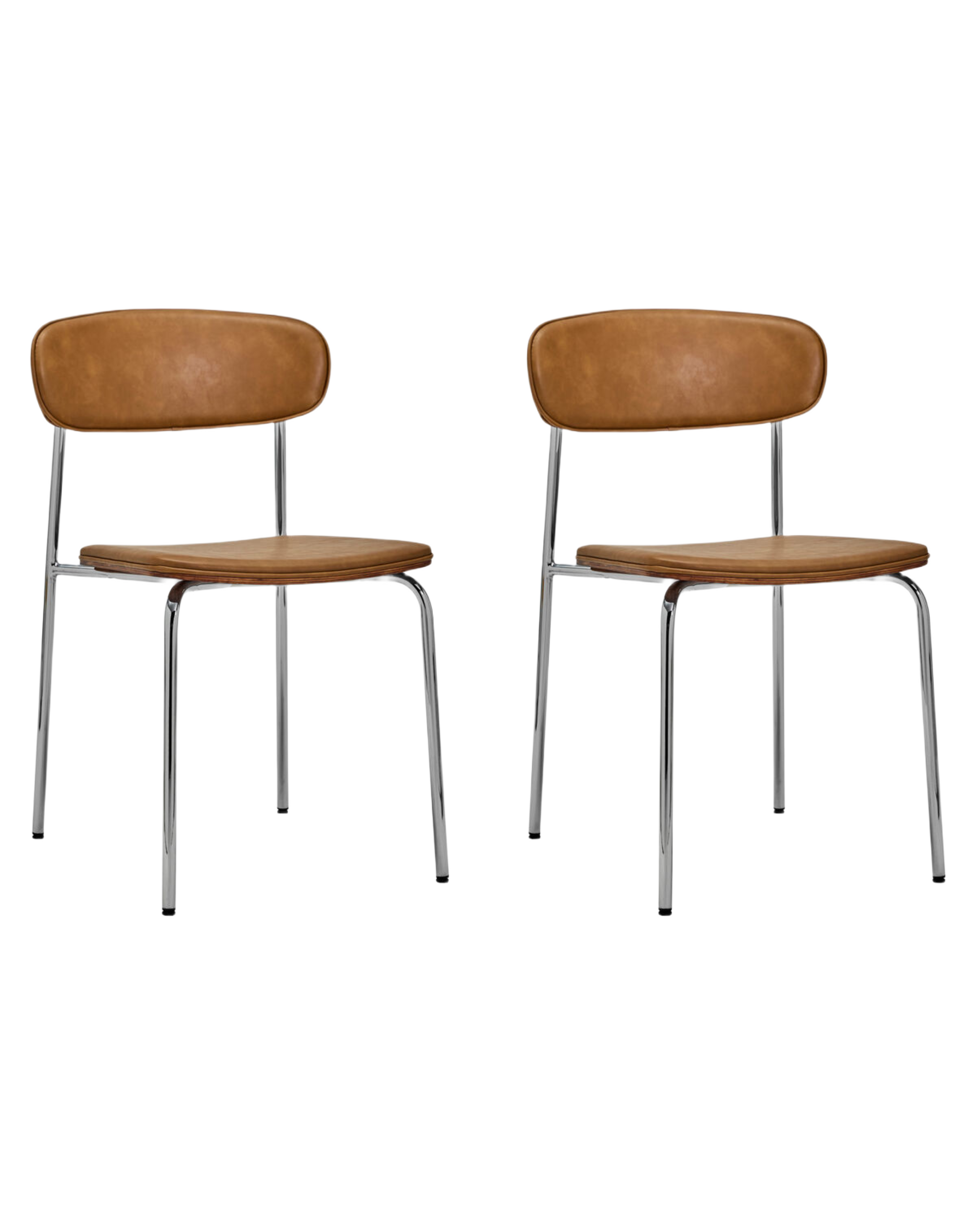 pova dining chair set of 2 - chrome cognac