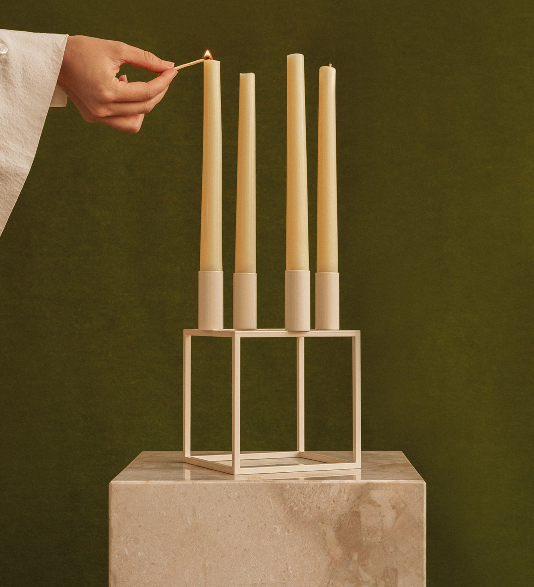 kubus 4 candle holder - ivory plated