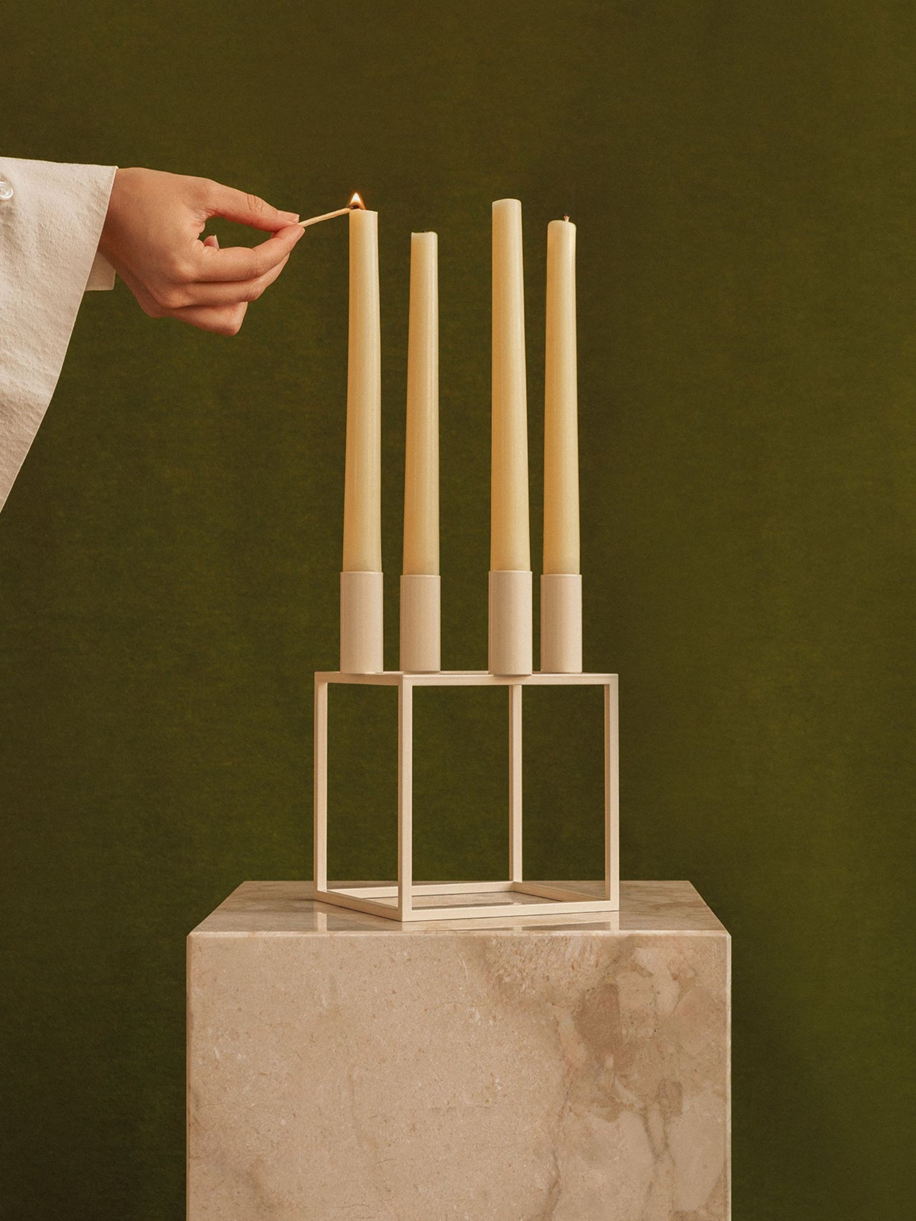 kubus 4 candle holder - ivory plated