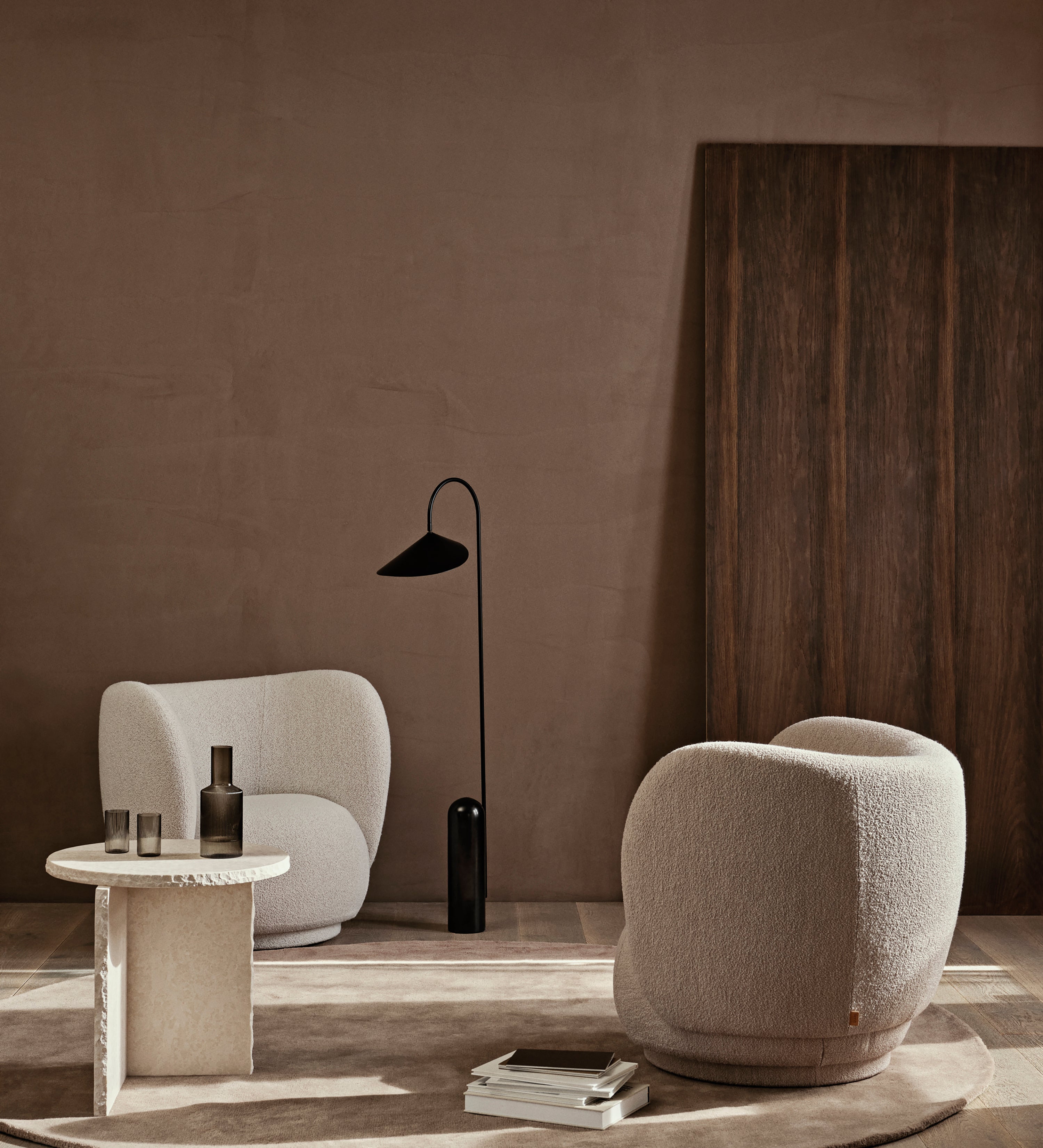stille tufted - rug round ash brown