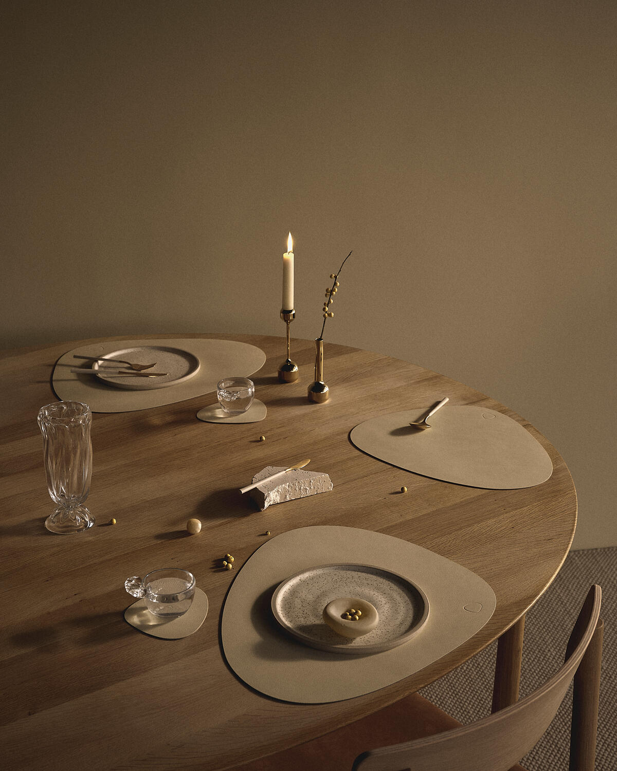 dinner mat curve leather nupo - vanilla 