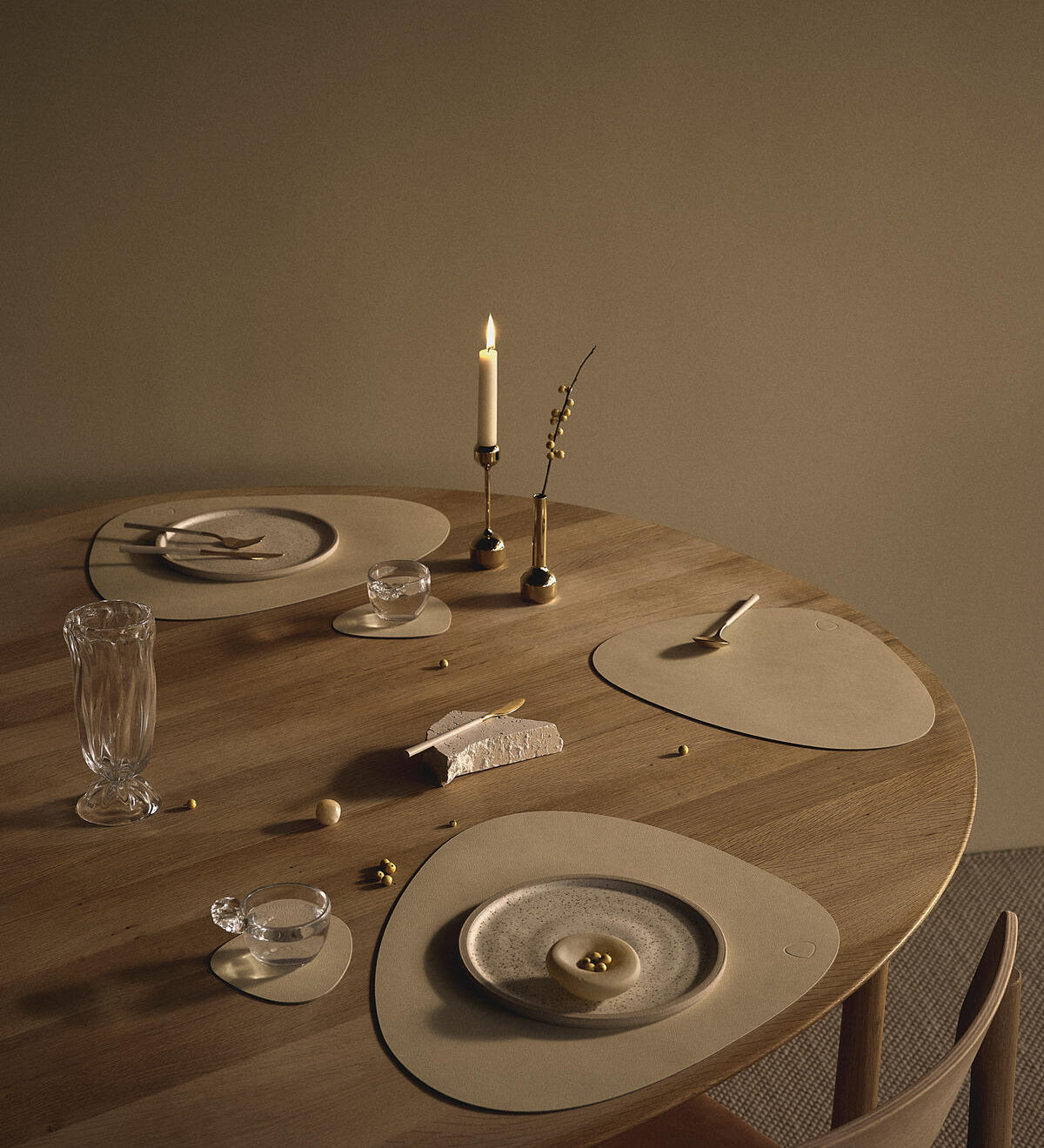 dinner mat square leather nupo - vanilla 
