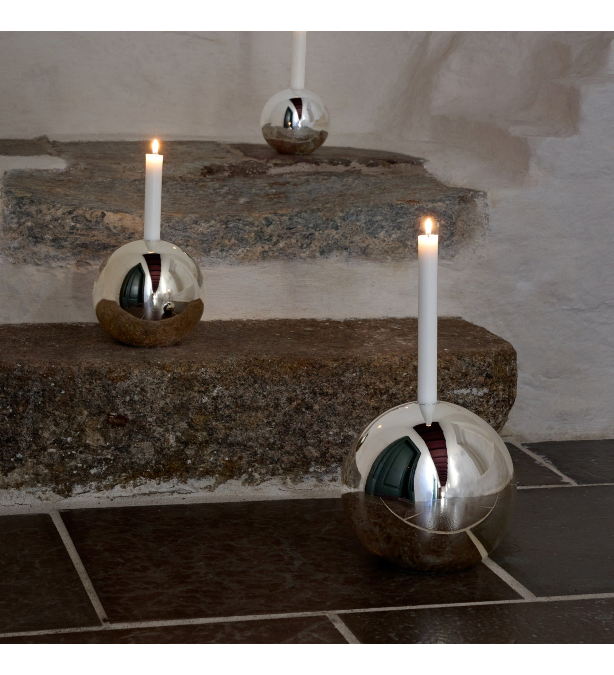 sphere candle holder - chrome small