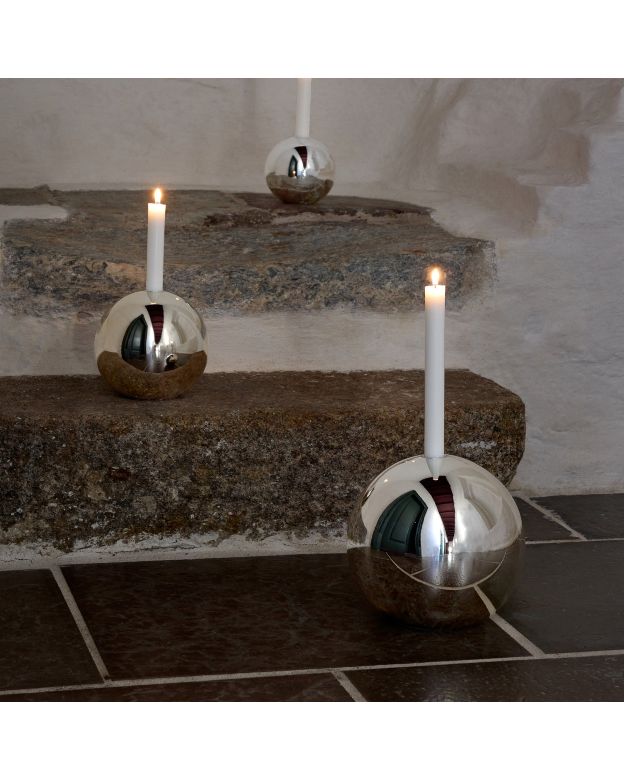 sphere candle holder - chrome small