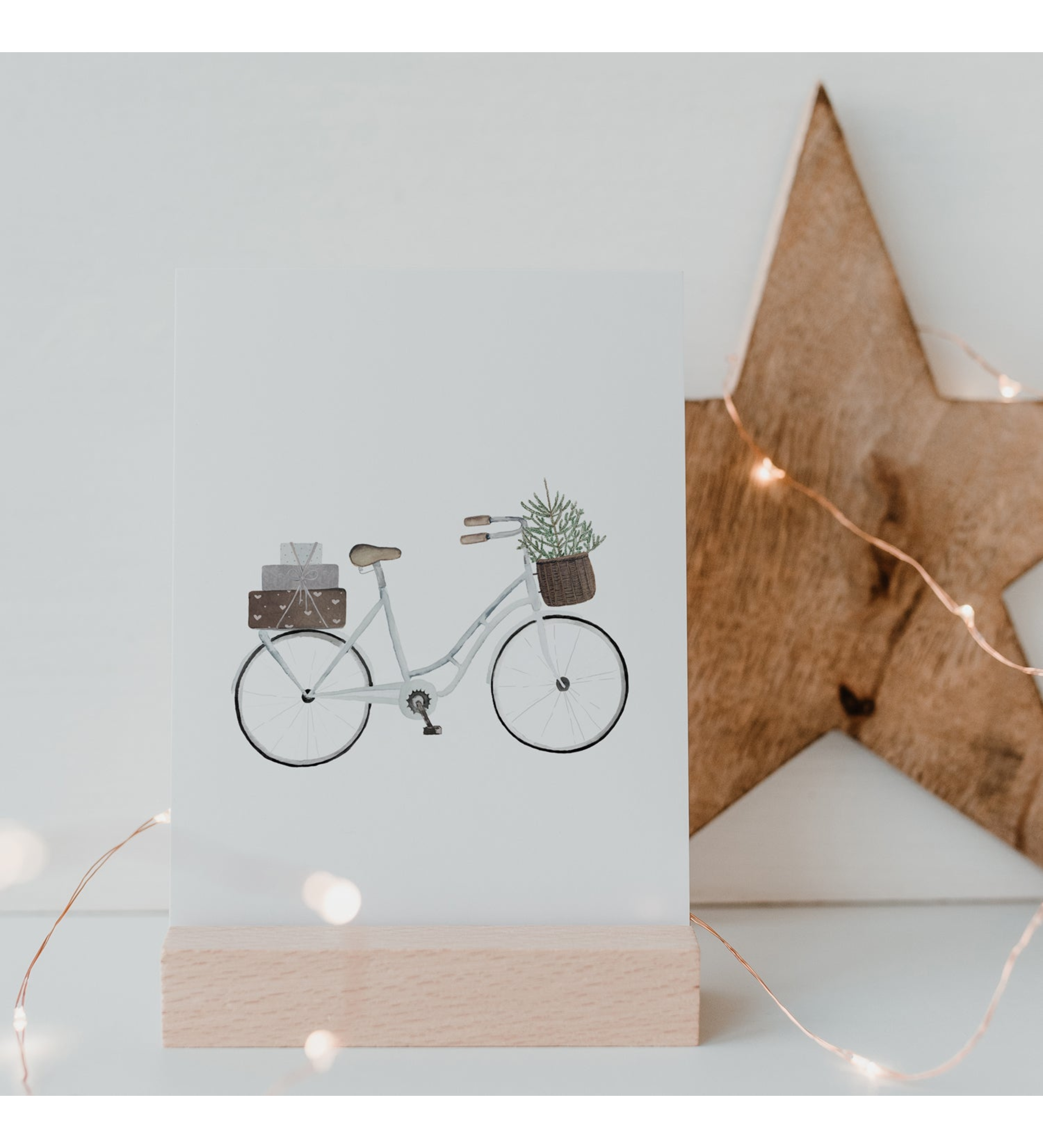 watercolour card - christmas bicycle
