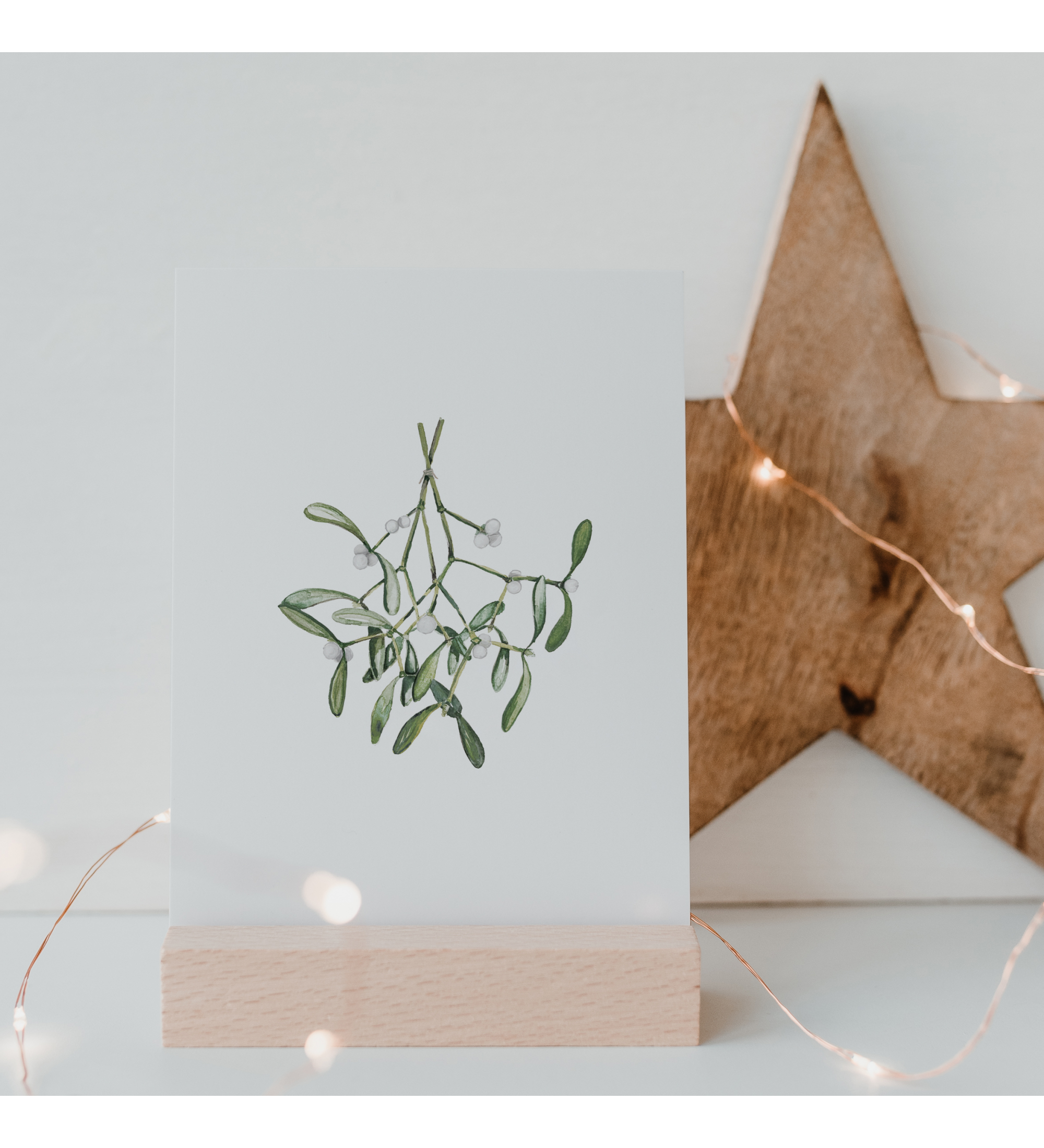 watercolour card - mistletoe