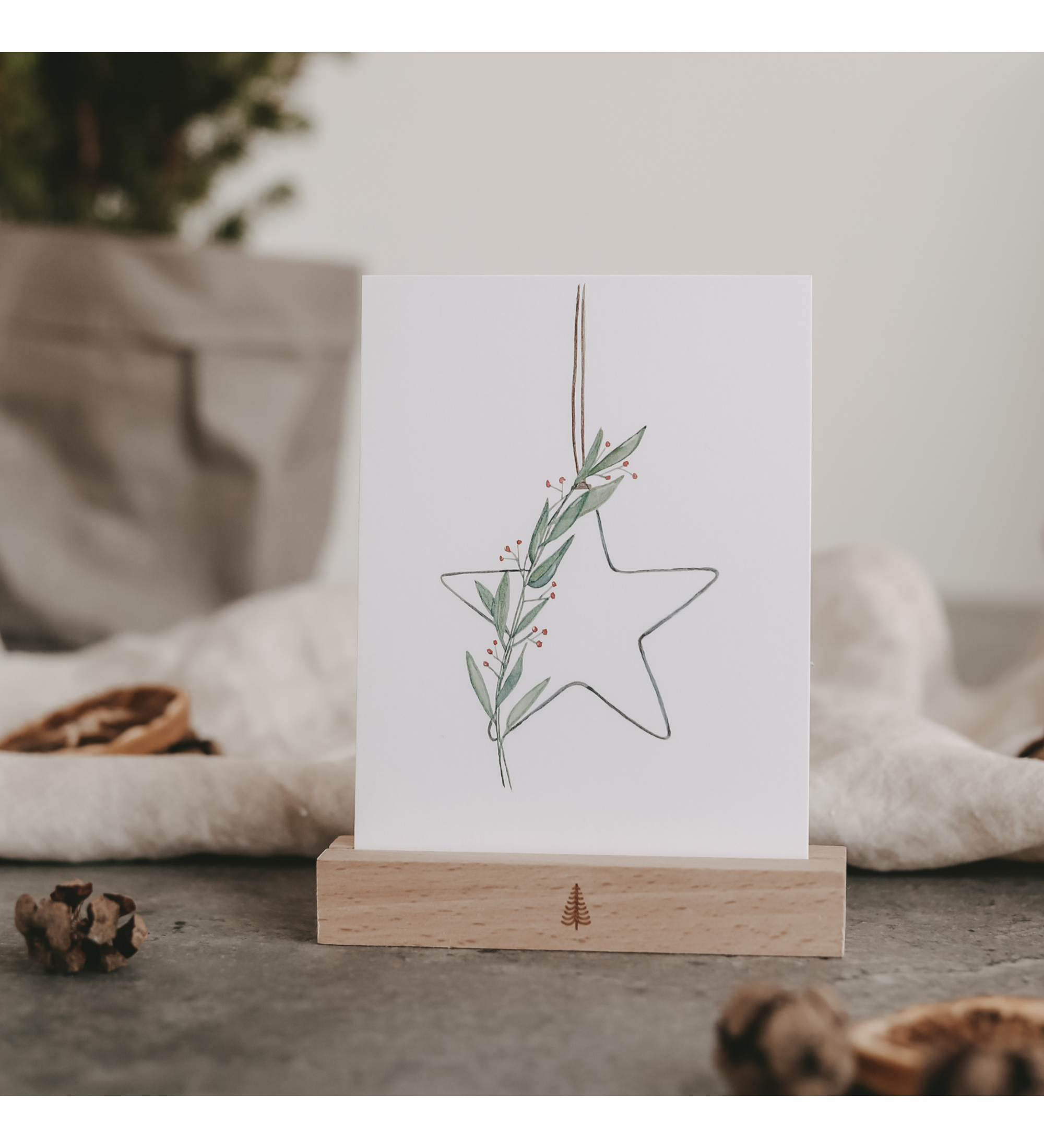 watercolour card - star wreath