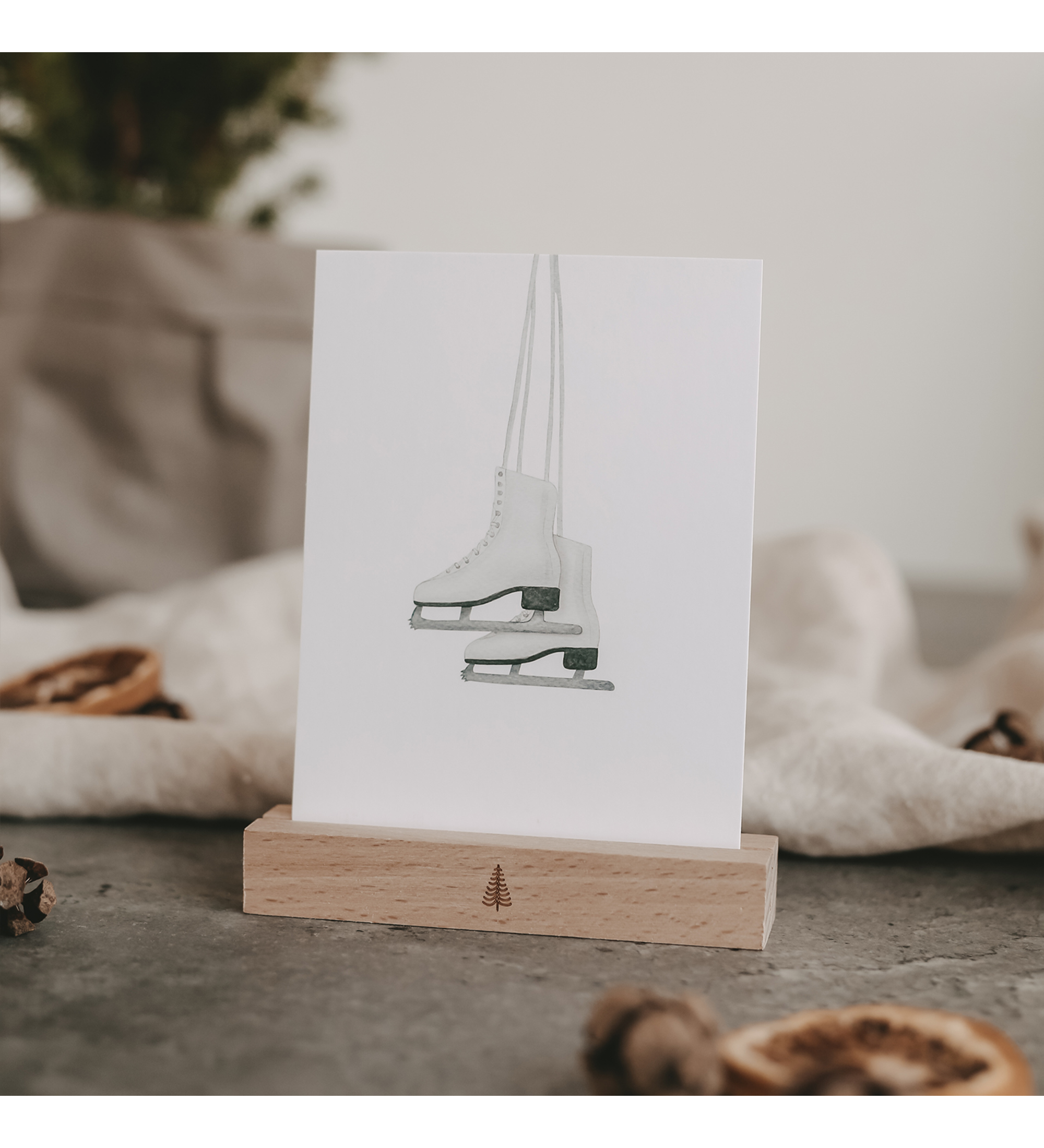 watercolour card - ice skates