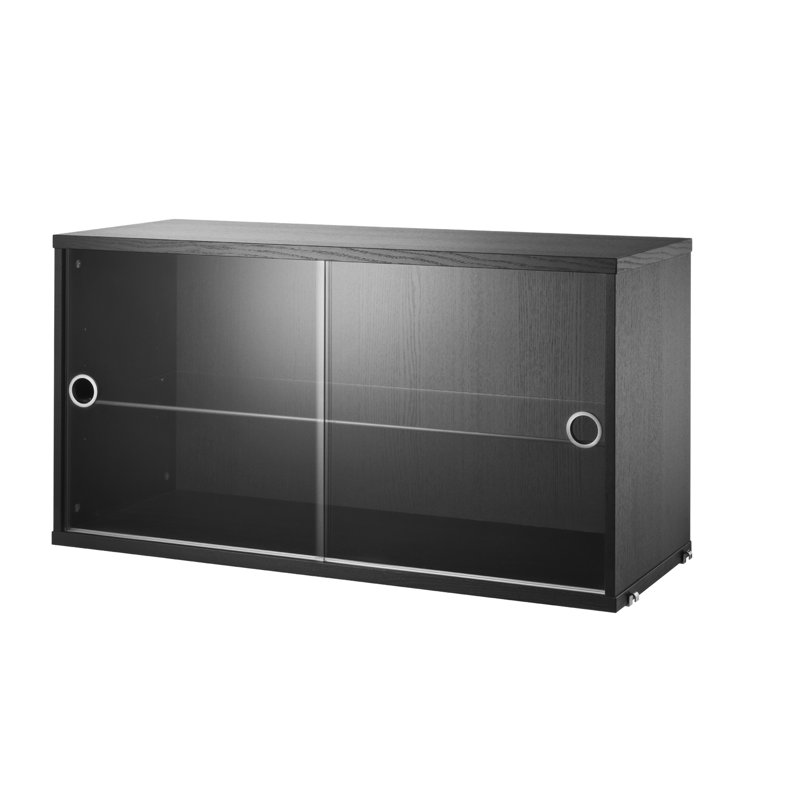 string system schrank mit glas-schiebetür black stained ash