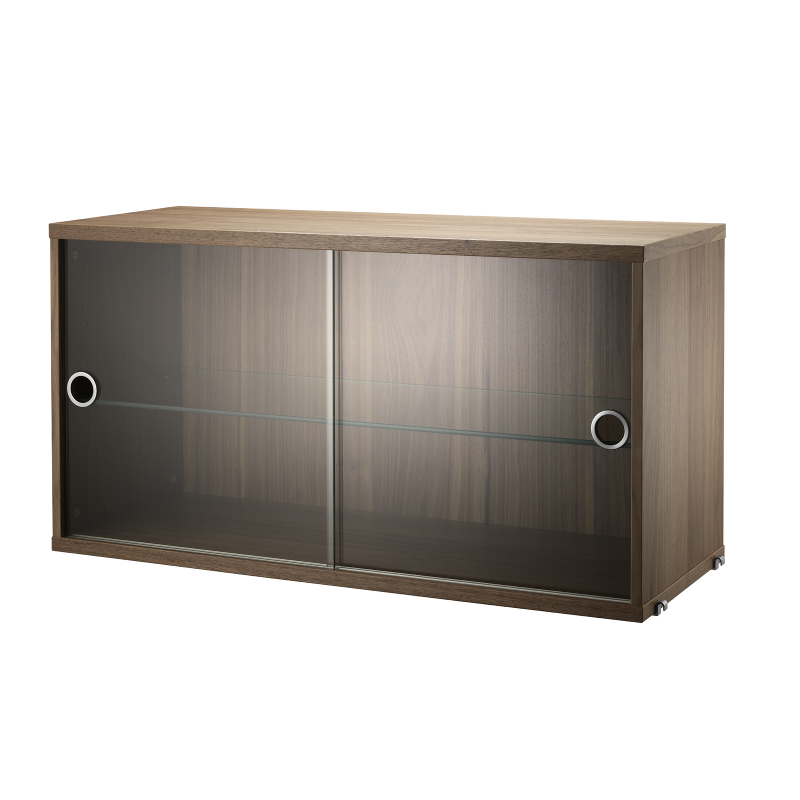 string system schrank mit glas-schiebetür walnut