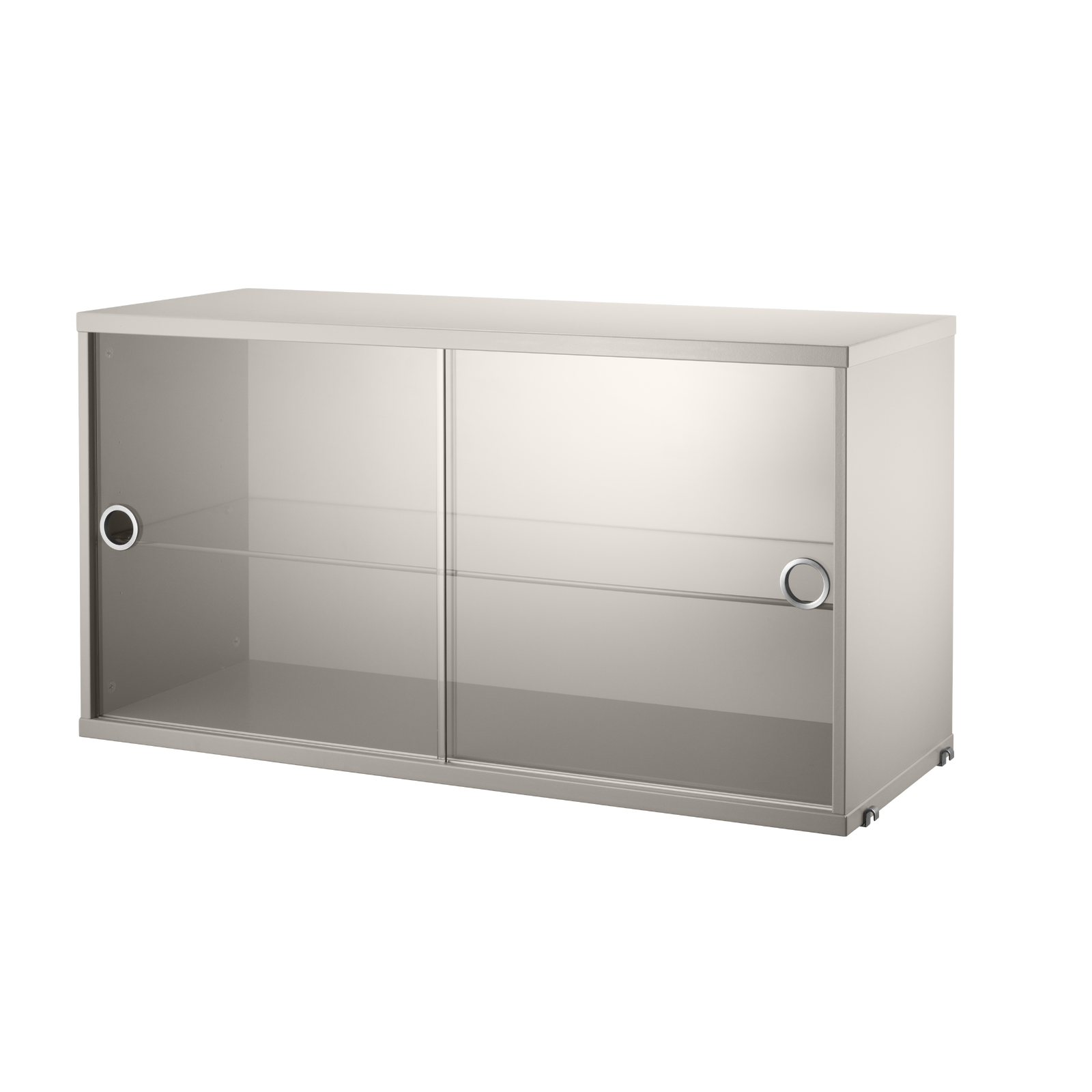 string system schrank mit glas-schiebetür beige